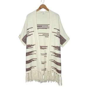 Anthropologie Akemi + Kin Aztec Fringe Cardigan One Size Open Front Cream Clay